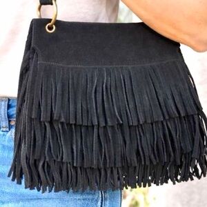 Steve Madden Suede Black Fringe Shoulder Bag